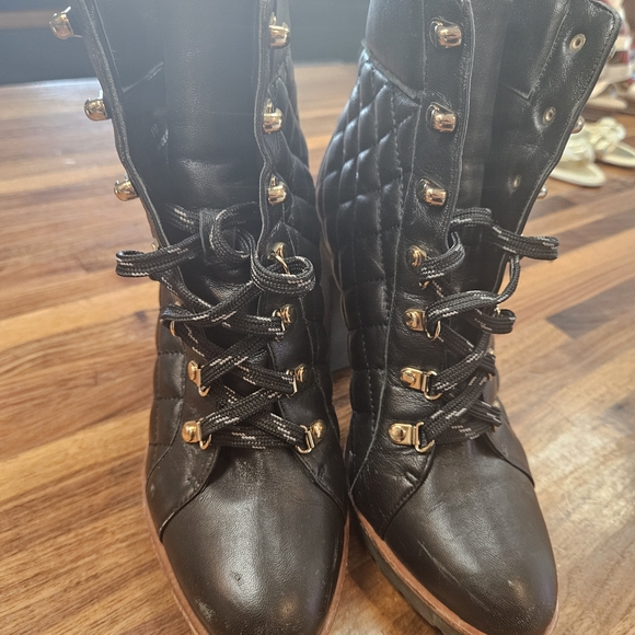 Kate Spade Black Quilted Lace-Up Heeled Boots - Picture 2 of 10